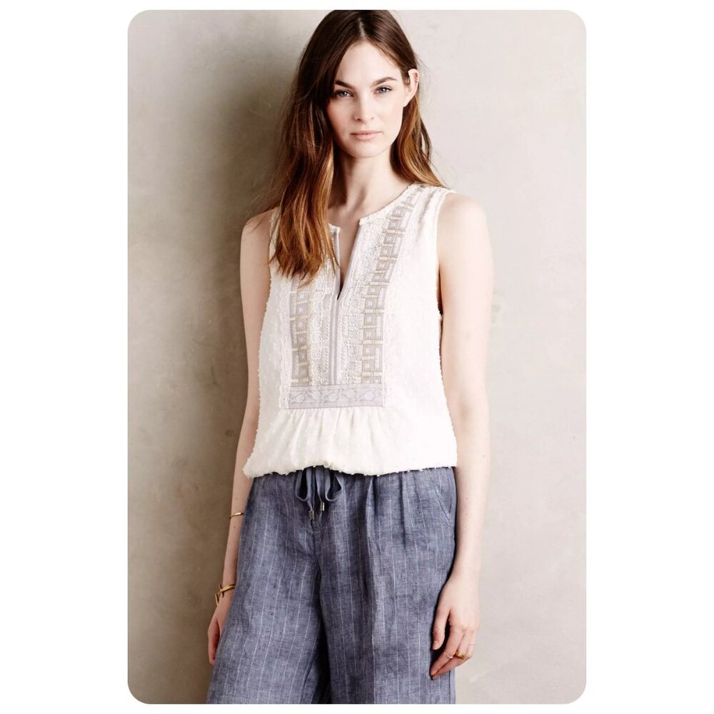 ! Anthropologie One September Pasto Splitneck Embroidered Tank Top sz xs